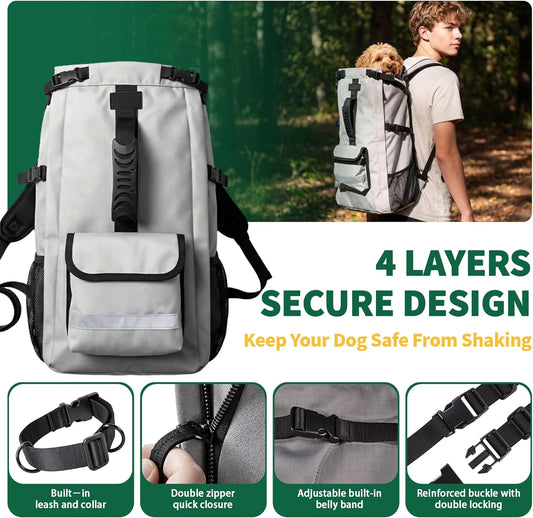 Close up of the quadruple safety anti escape system on the Aeegee dog backpack including the internal safety leash.