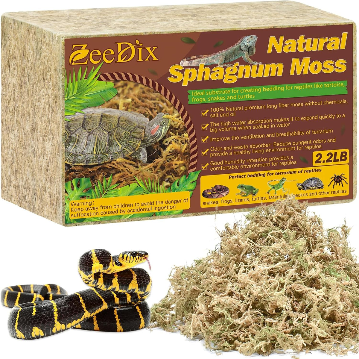 Moist long fiber sphagnum moss inside a tropical snake enclosure