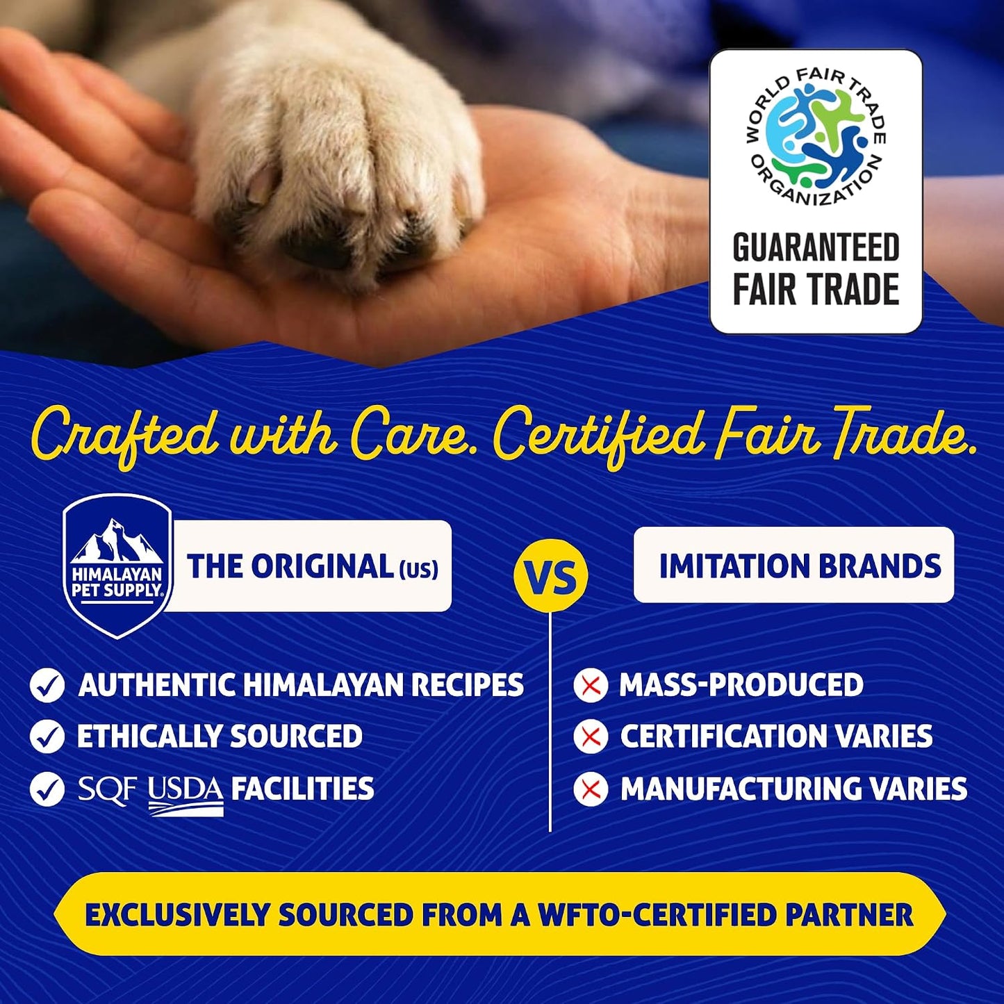 Himalayan Pet Supply original yak cheese chews highlighting the three natural ingredients on the back label
