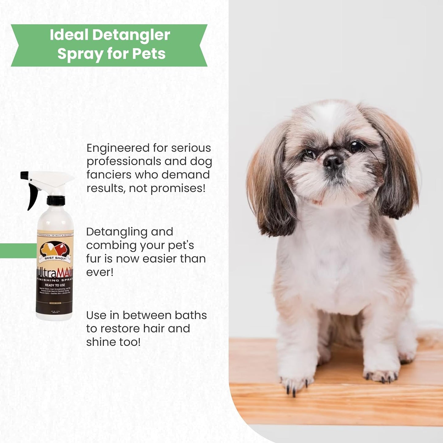 Applying Best Shot anti static pet finishing spray on a dog coat