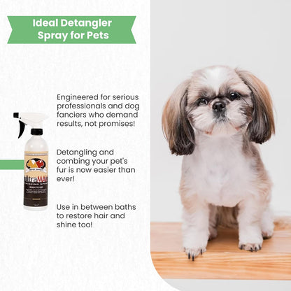 Applying Best Shot anti static pet finishing spray on a dog coat