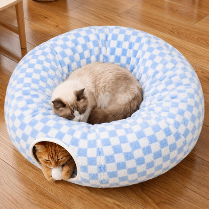 Meowfia Indoor Cat Tunnel with Donut Bed - Large Flexible Play Space for Multiple Pets - Circle or Snake Shape, Cozy Lounge (Jungle Nest) - Image 12