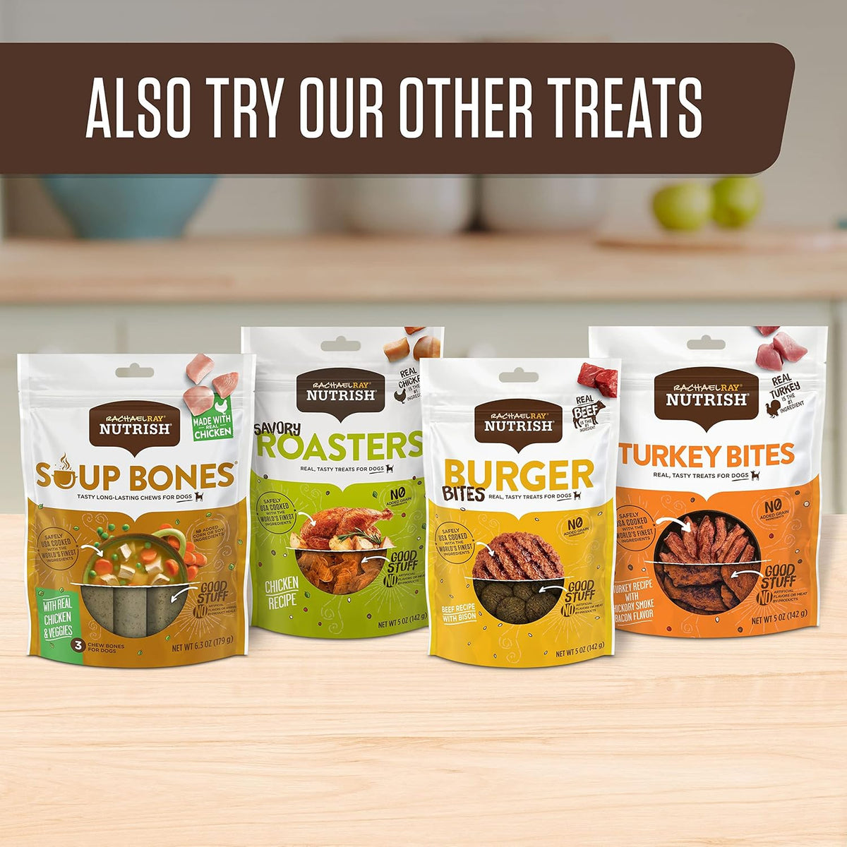 Group of premium dog treats from Rachael Ray Nutrish