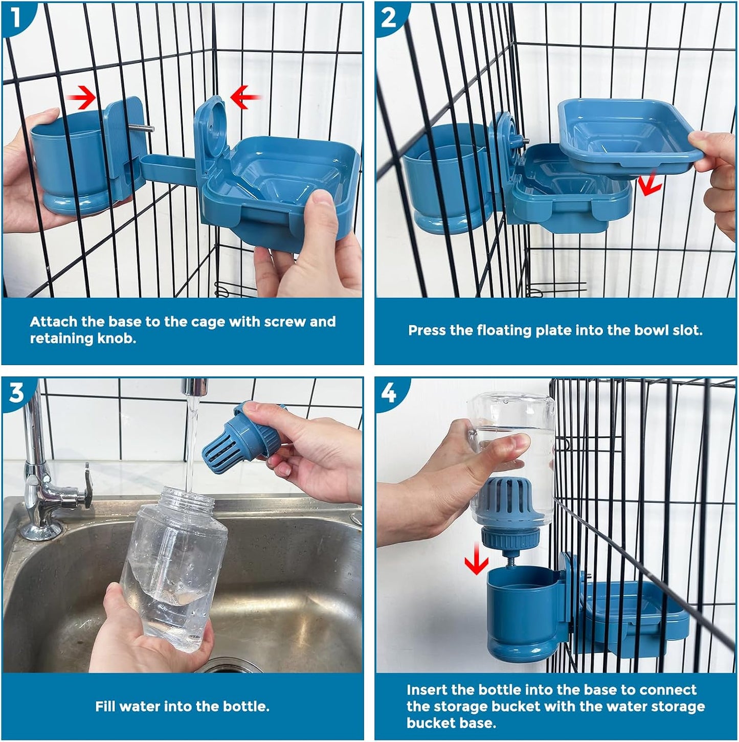 VANNON Small Animal Filter Water Dispenser for Crate, 26oz Water Bottle for Cage, BPA Free and Anti-Overeflow Pet Water Bowl for Small Dogs, Cats and Rabbits, Blue - Image 7