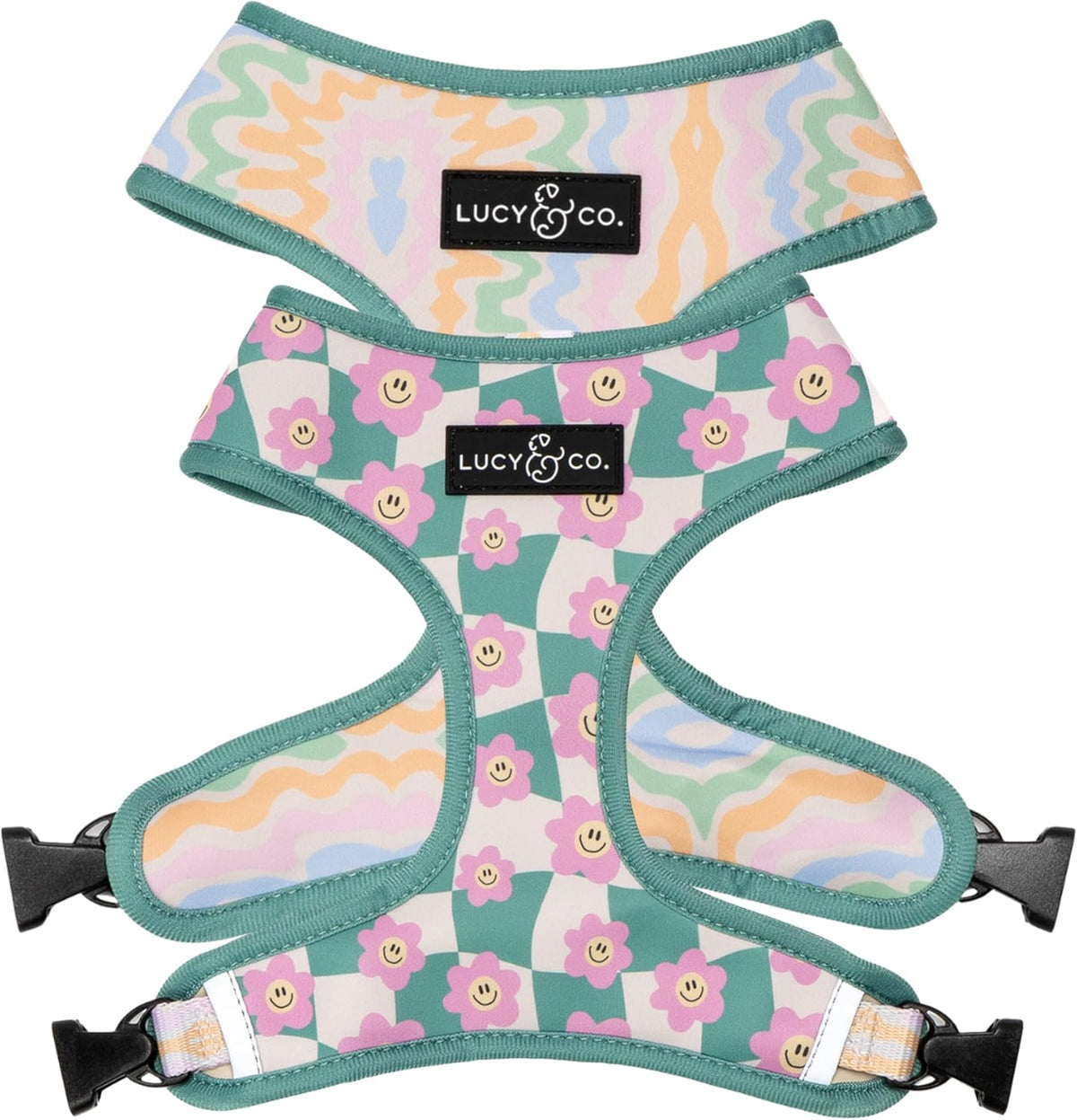 Lucy & Co. Reversible Dog Harness - Water-Repellent Neoprene, Dual-Print Design, Easy Swap Style, Adjustable Comfort Fit - Cheery Cherries Reversible Harness - Large - Image 11