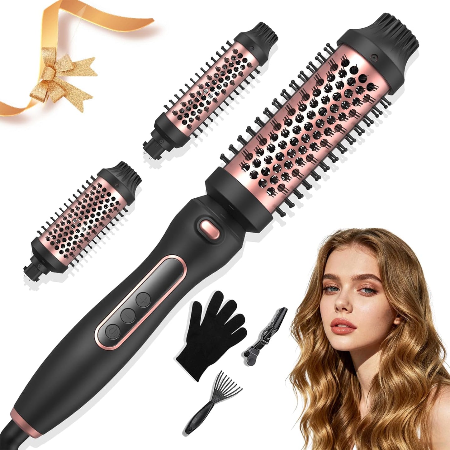 UMIGA 3 in 1 thermal brush set front view showing detachable heads for hair styling