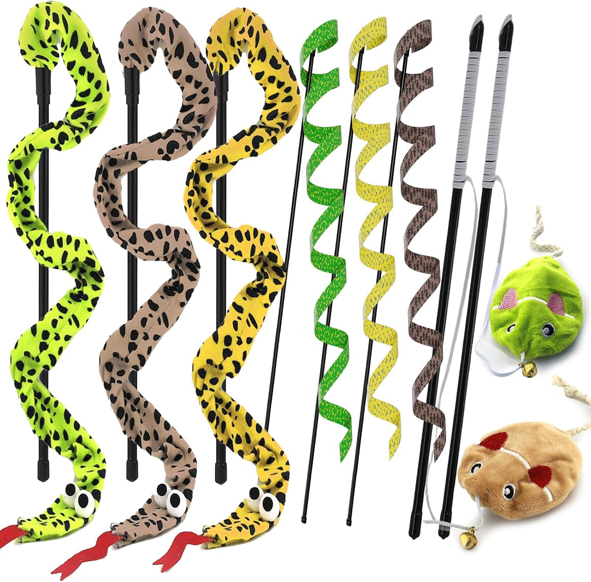 URMYONLY kitten play wand with plush mouse attachment and springy rainbow cord.