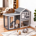 Geguri large wooden rabbit hutch front view with grey waterproof roof