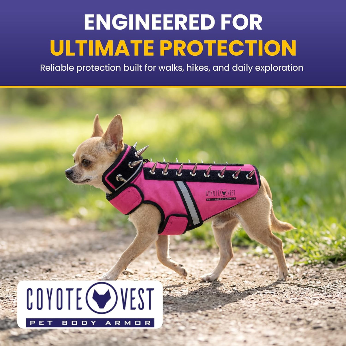 CoyoteVest SpikeVest Dog Harness | Stab-Resistant Protective Vest | Coyote Vest for Dogs | Defends Against Coyotes, Dogs, Birds of Prey | Reflective Safety, Made in USA (S-Neon Pink) - Image 2