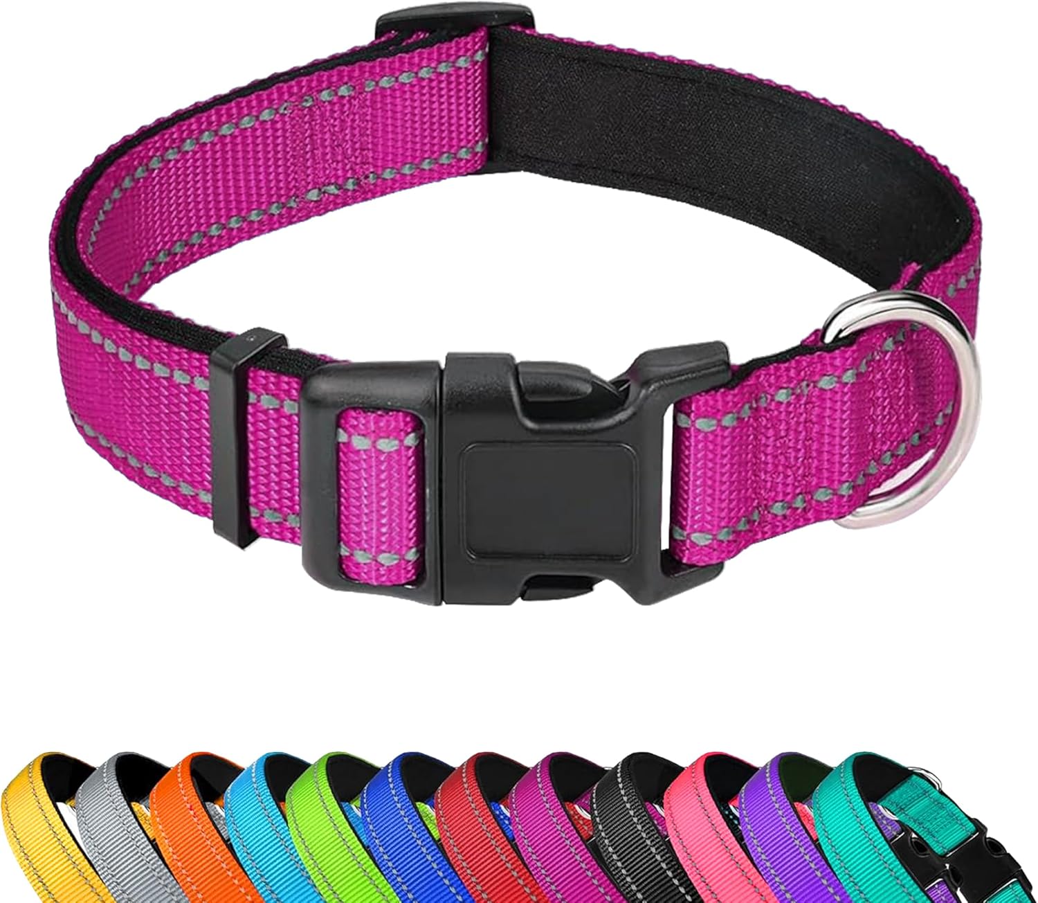 Reflective Dog Collar, Adjustable Soft Neoprene Padded Nylon Pet Collars with Buckle for Medium Dogs, Teal,M - Image 13