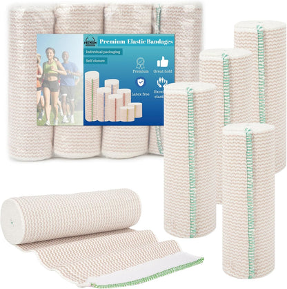 Outzen Premium Elastic Bandage Wrap front view of four pack in beige.