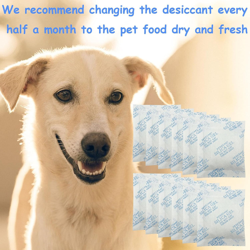 Premium imported pet feeder desiccant bags highlighting the compact dimensions