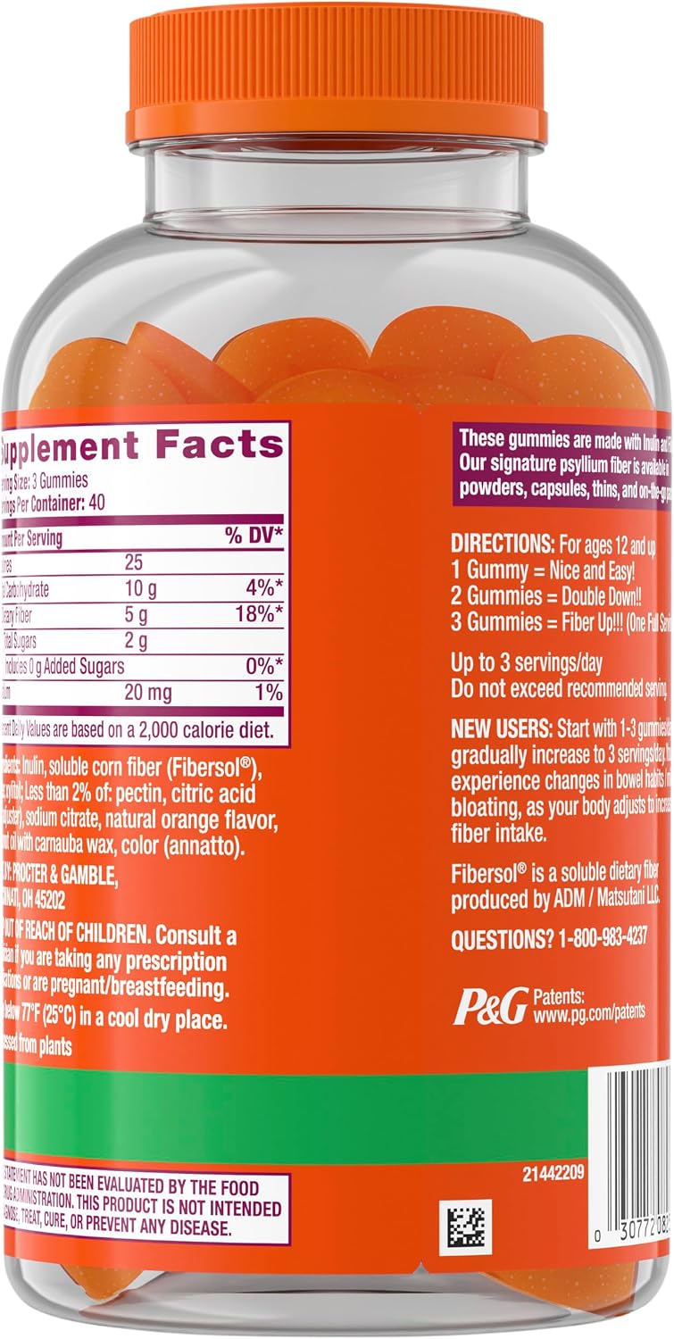 Metamucil Fiber Gummies for Adults, No Sugar Added Orange Flavor, 5g Prebiotic Plant Based Fiber Supplement Blend, 120 Count - Image 11