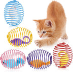 Jecery cat spring balls front view showing five colorful coils with plush mice inside