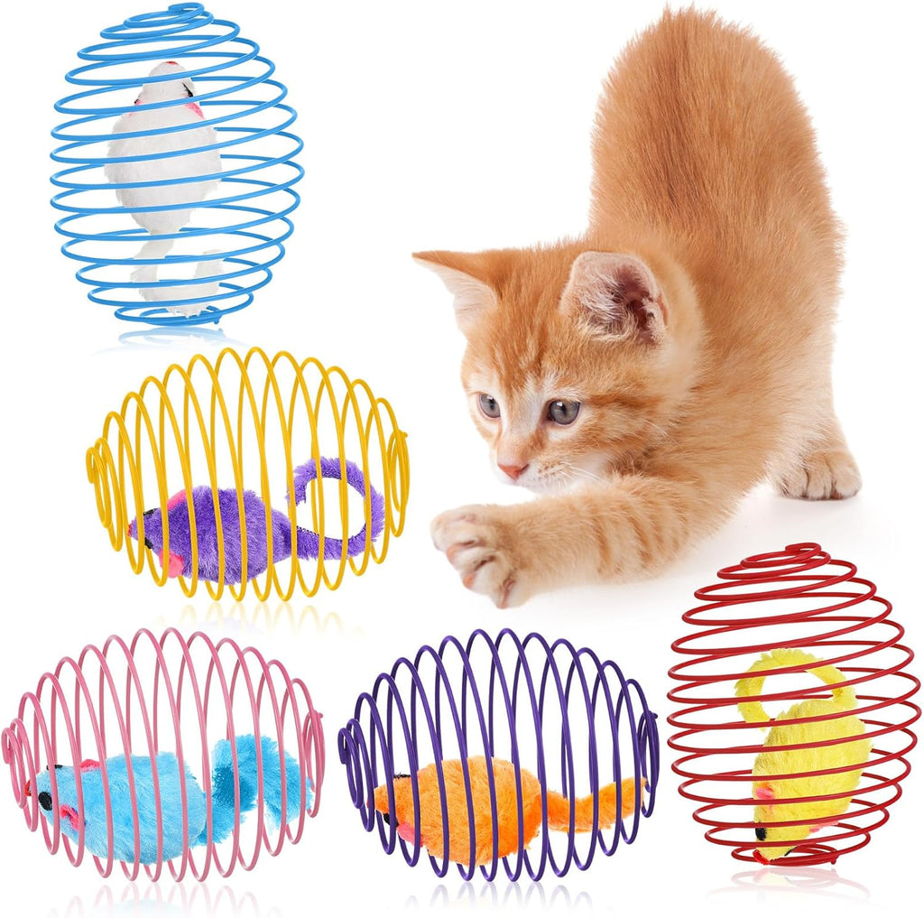 Jecery 25 Pcs Cat Spring Balls Toys Stretchable Rolling Balls Colorful Playful Coils Interactive Action Toy Caged Rats for Kitten Pet Supplies (Mouse and Bell,Colorful) - Image 12