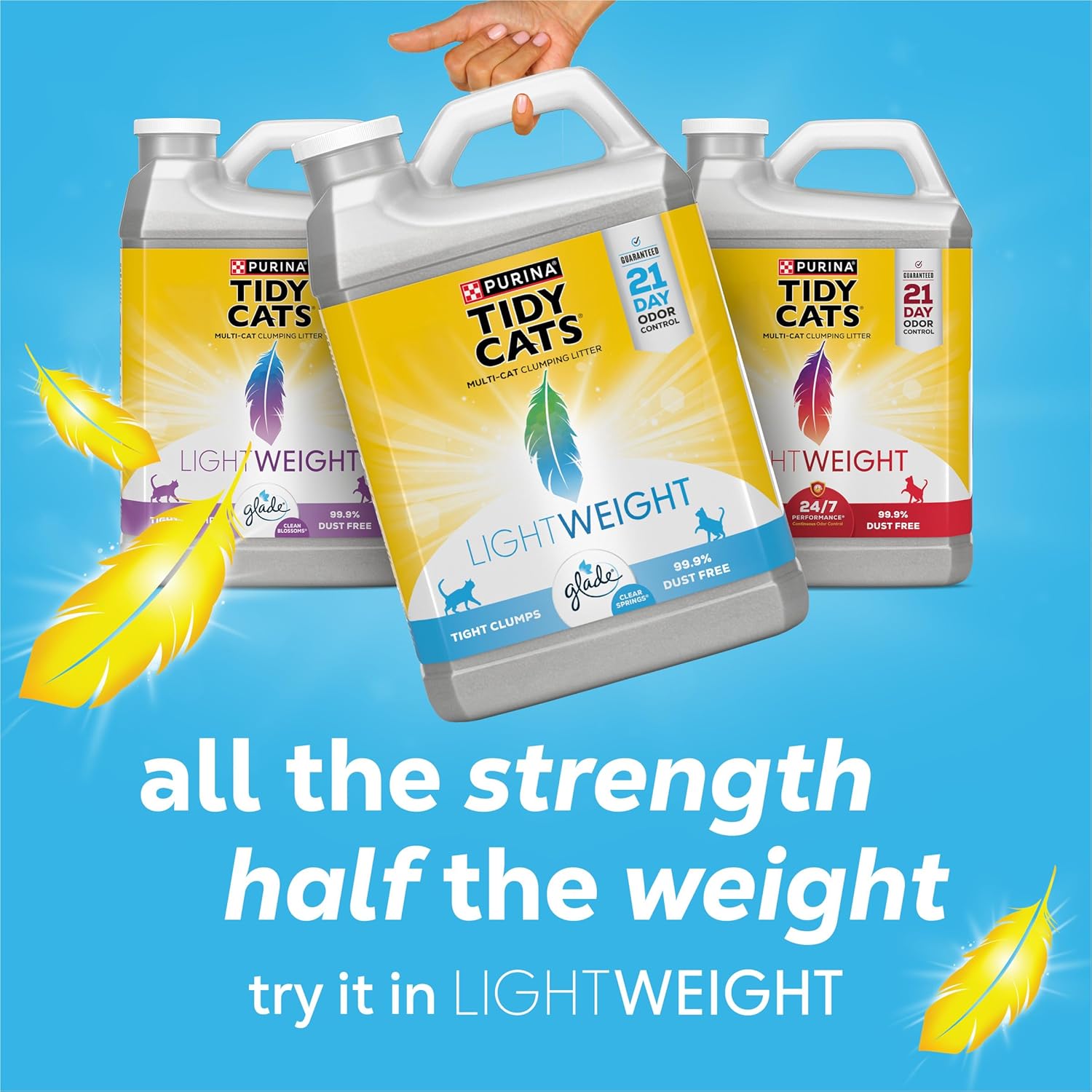 Lifestyle shot of cat litter box with fresh Glade scented granules