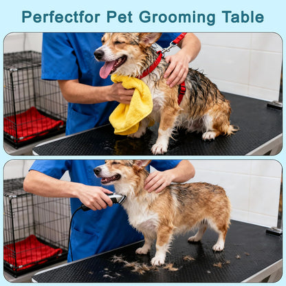 Waterproof testing of the IPENP dog grooming mat being wiped clean with a cloth