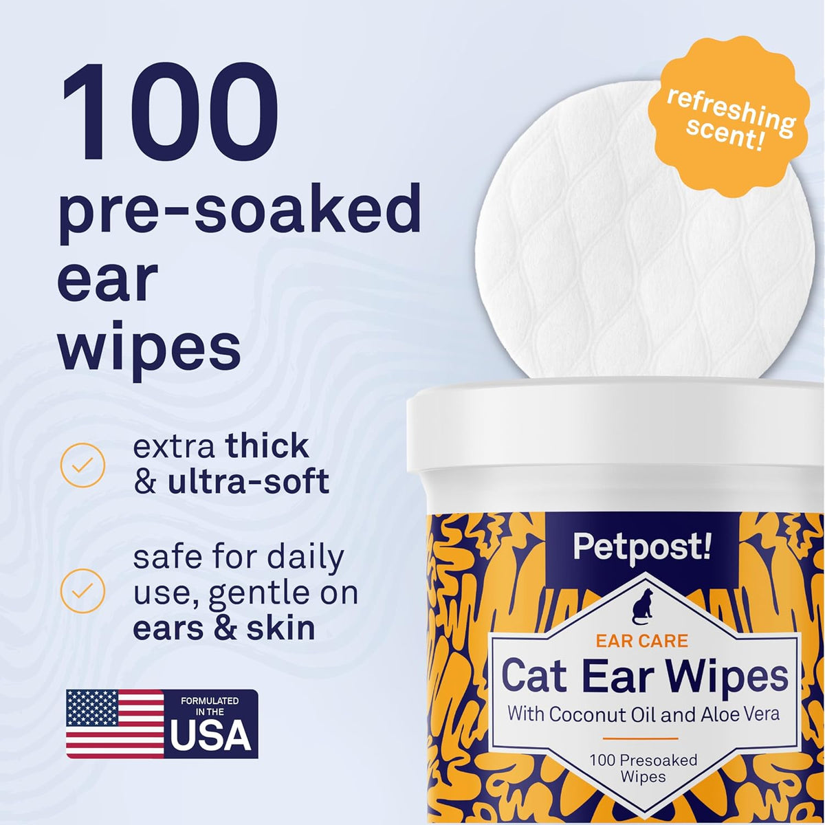 Side profile of Petpost cat ear wipes packaging