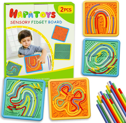 HAPATOYS double-sided sensory activity board with silicone strings front view