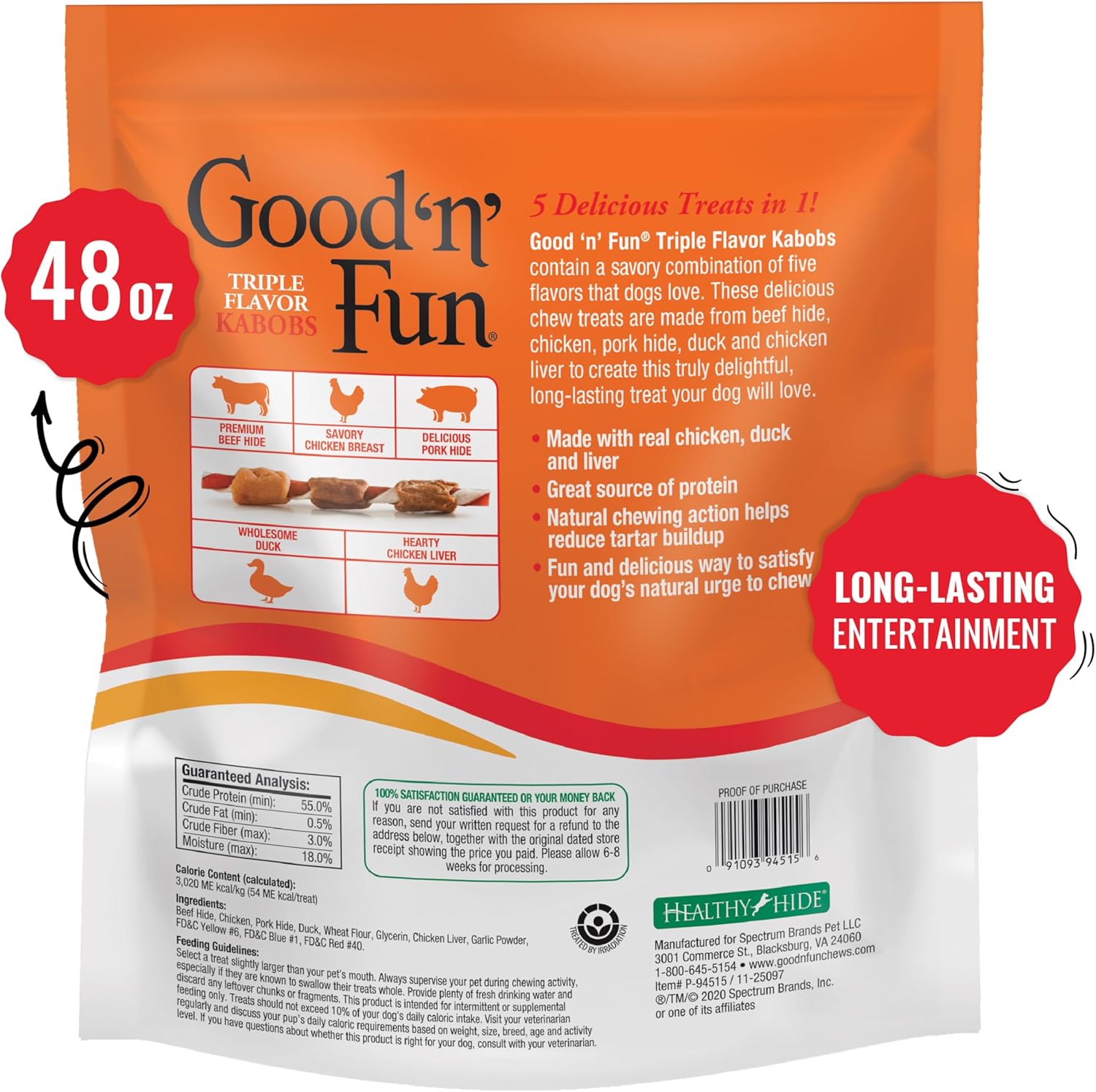 Good 'N' Fun savory dog chews wrapped in real chicken and duck proteins.