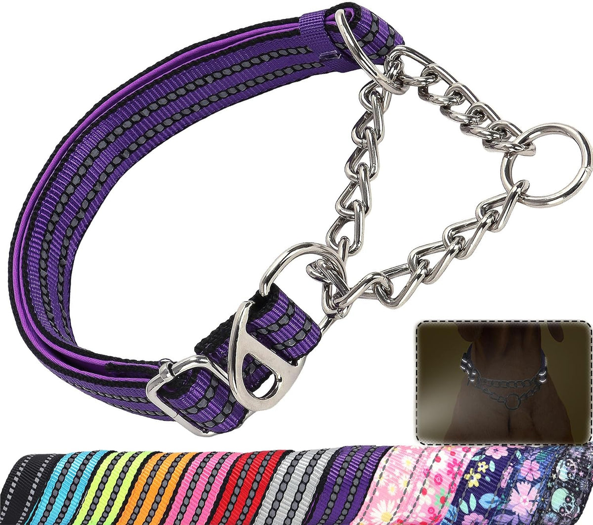 Martingale Dog Collar with Soft Padded - Reflective Choke Chain Collar, Heavy Duty Dual D-Rings no Pull Dog colla for Large/Medium/XL,XXL Dogs - Comfort Training Collar(Black M) - Image 13