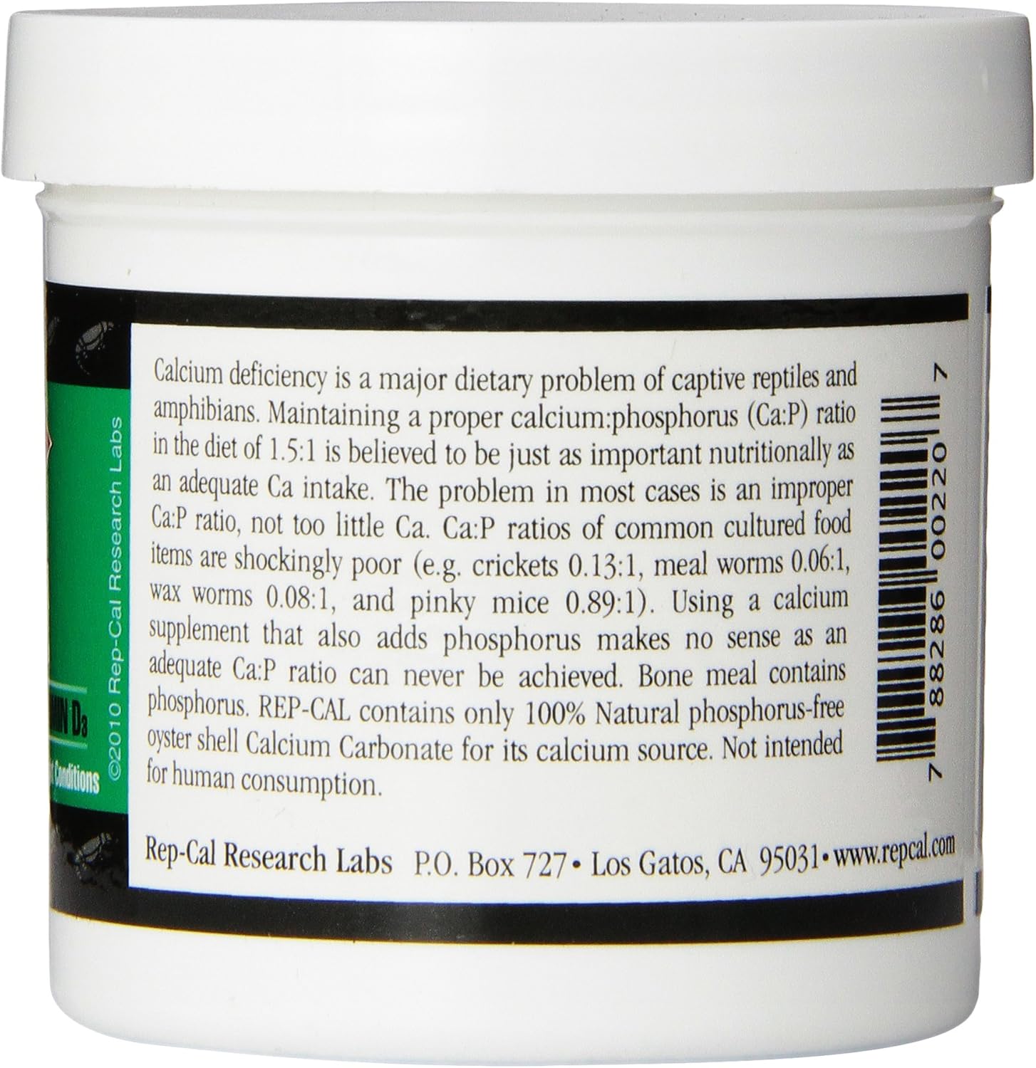 Rep-Cal calcium powder supplement label details