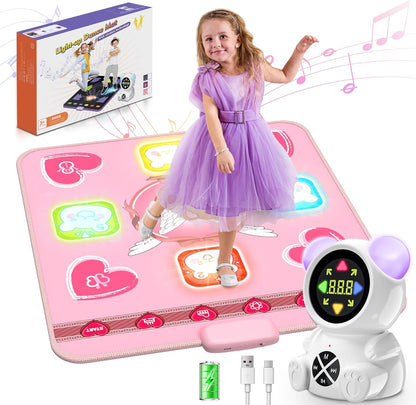Rechargeable Dance Mat Toys for Girls, Light Up Dance Pad with Wireless Bluetooth, Xmas B-Day Gifts for 3 4 5 6 7 8 9 10 11 12 Years Old Kids (Pink) - Image 1