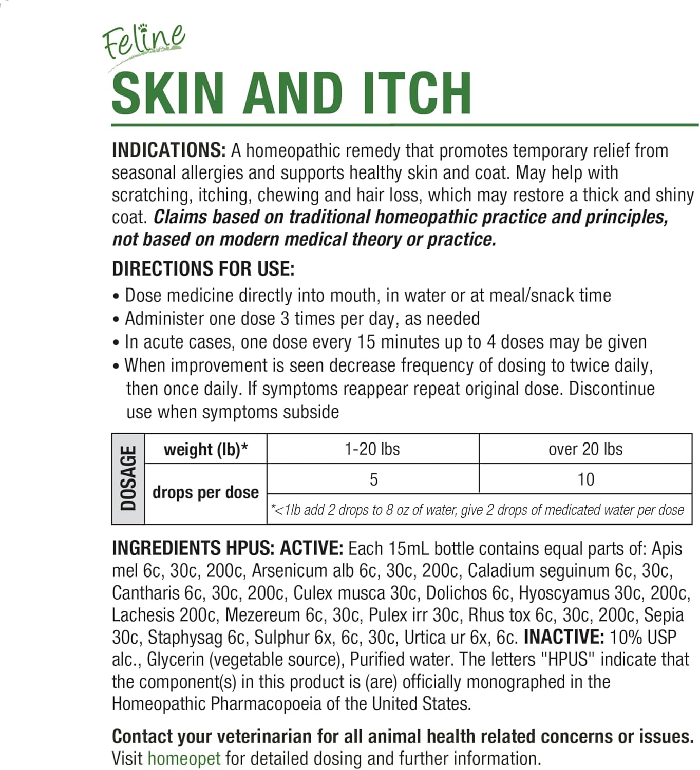 HomeoPet feline skin health support drops for kittens and adult cats