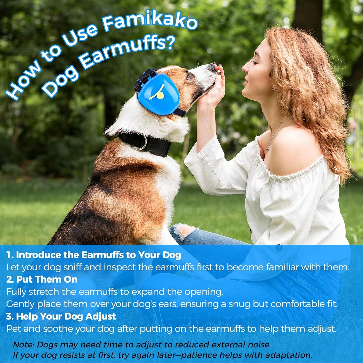 Large size Famikako dog ear muffs with playful bell accent for pet anxiety relief