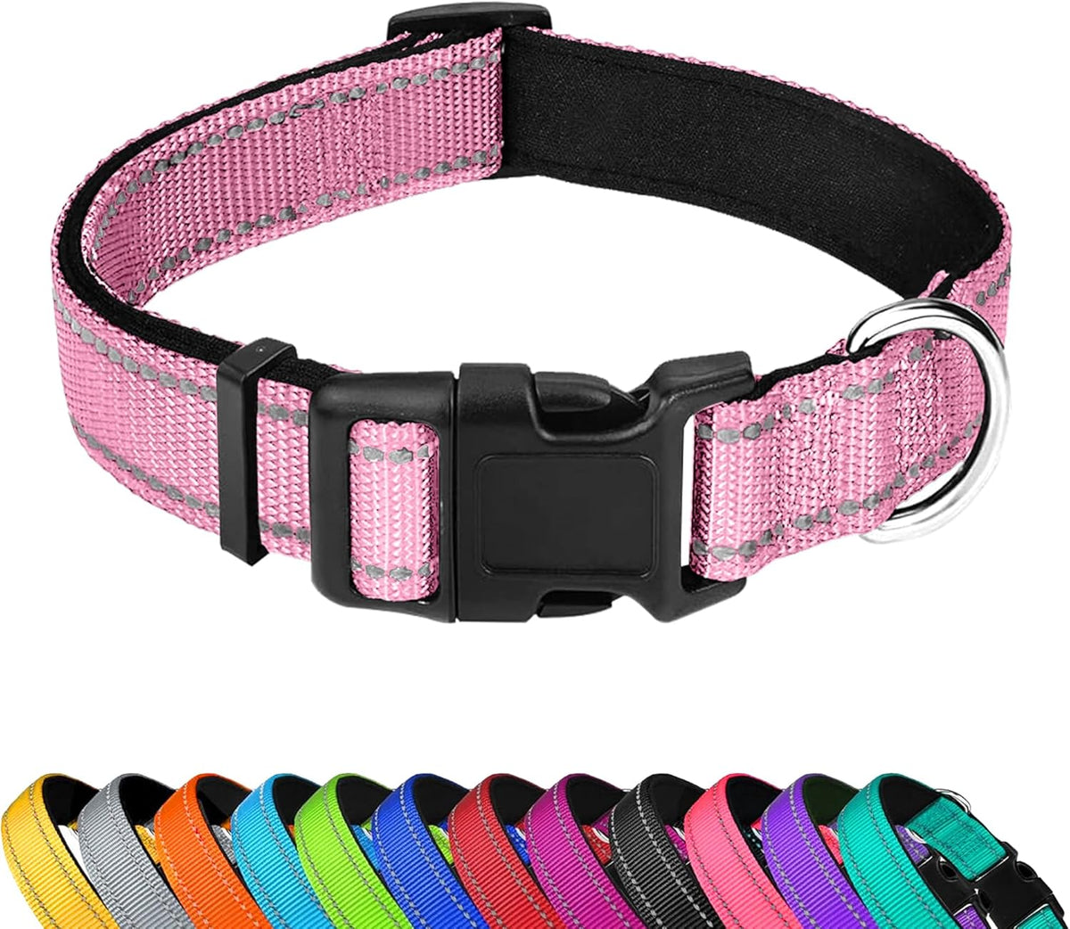 Reflective Dog Collar, Adjustable Soft Neoprene Padded Nylon Pet Collars with Buckle for Medium Dogs, Teal,M - Image 11