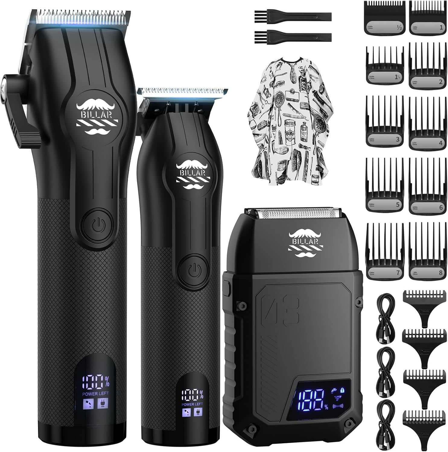BILLAR professional barber hair clippers front view showing the digital display and matte black finish