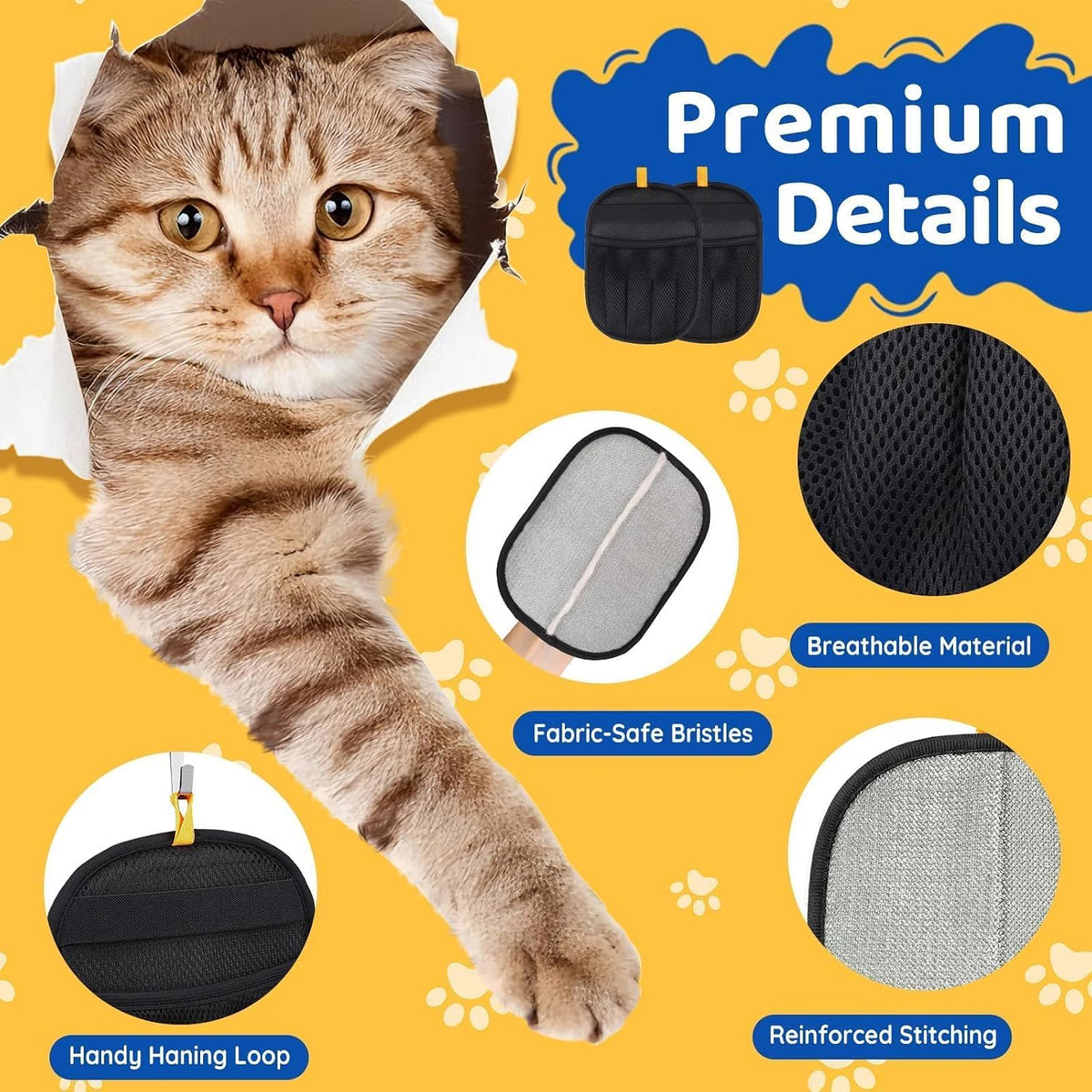 Ergonomic non slip pet fur remover glove set of two