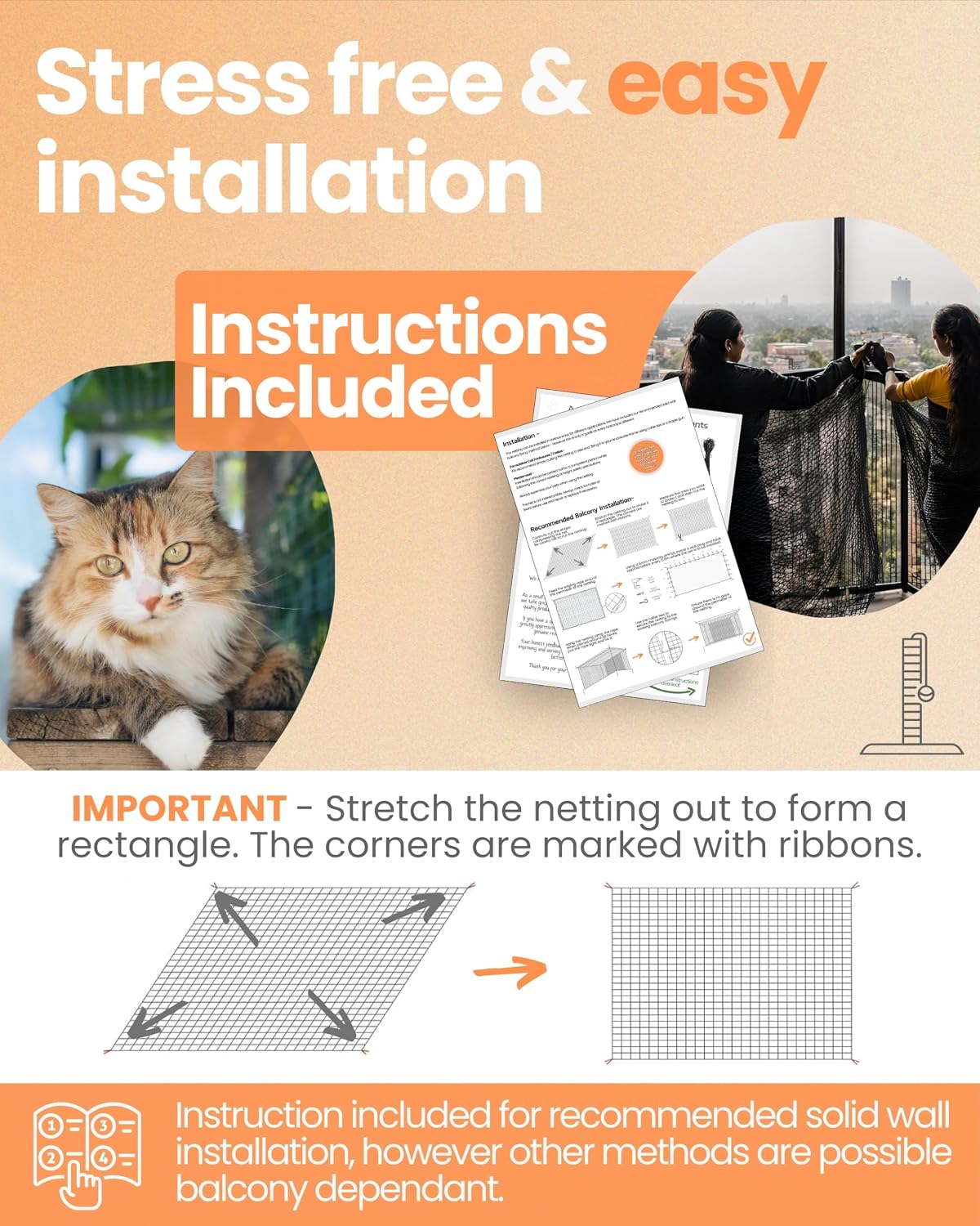 Installation kit components for cat balcony safety net