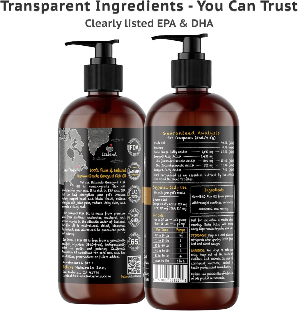 Omega-3 Fish Oil for Dogs & Cats - 2-Pack (16 fl oz Each) High-Potency Wild-Caught Fish Oil with 800 mg EPA + 525 mg DHA per Teaspoon, Supports Skin & Coat and Joint Health Supplement - Image 10