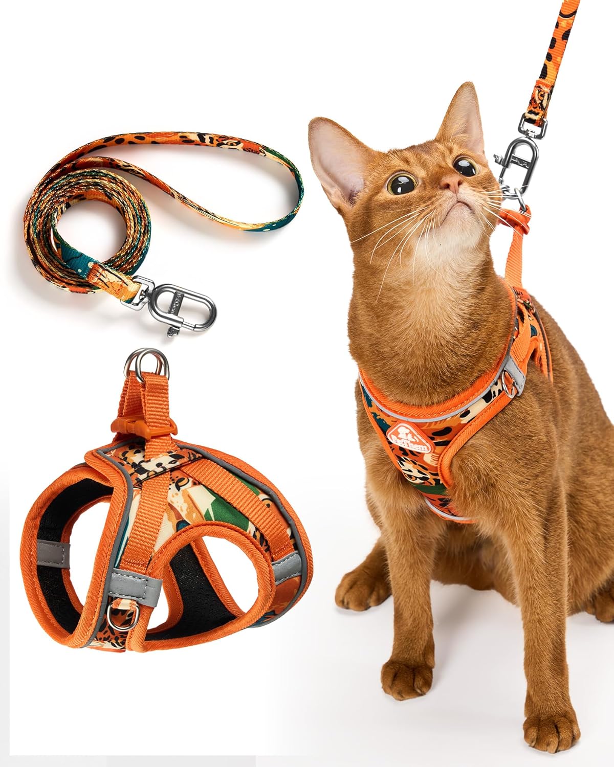 PetThem Upgraded Cat Harness and Leash Set - Step-in Escape Proof Adjustable Cat Harness, Comfortable Soft Lightweight, Reflective Harness for Walking, Travel, Camping (Hawaii Green, M) - Image 9