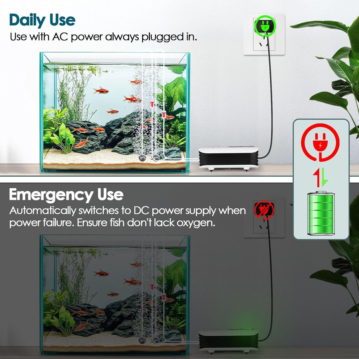 Hygger quiet air pump operating in a home aquarium setup