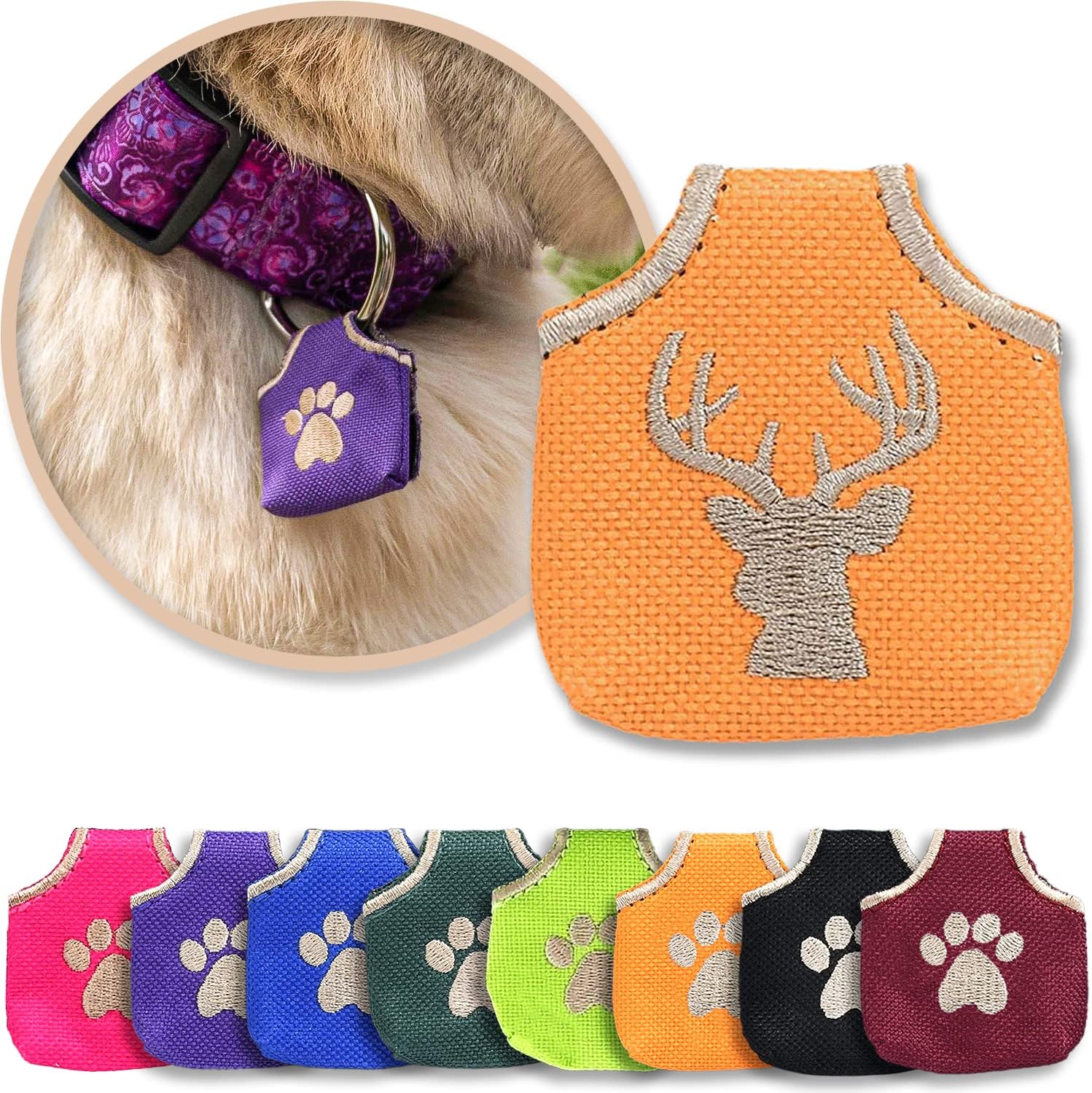 Woofhoof Dog Tag Silencer, Pink Pawprint - Quiet Noisy Pet Tags - Fits Up to Four Pet IDs - Dog Tag Cover Protects Metal Pets IDs, Made of Durable Nylon, Universal Fit, Machine Washable - Image 14