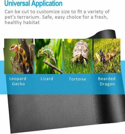 Leopard gecko resting safely on the non abrasive textured black SISIPAI LIFE substrate floor mat