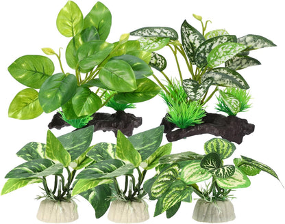 Capastec aquarium plastic plants front view green five piece fish tank kit