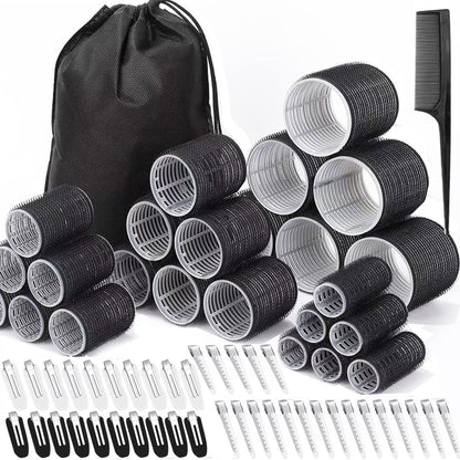 JZko sixty-six piece hair rollers set front view showing assorted sizes and stainless steel clips.