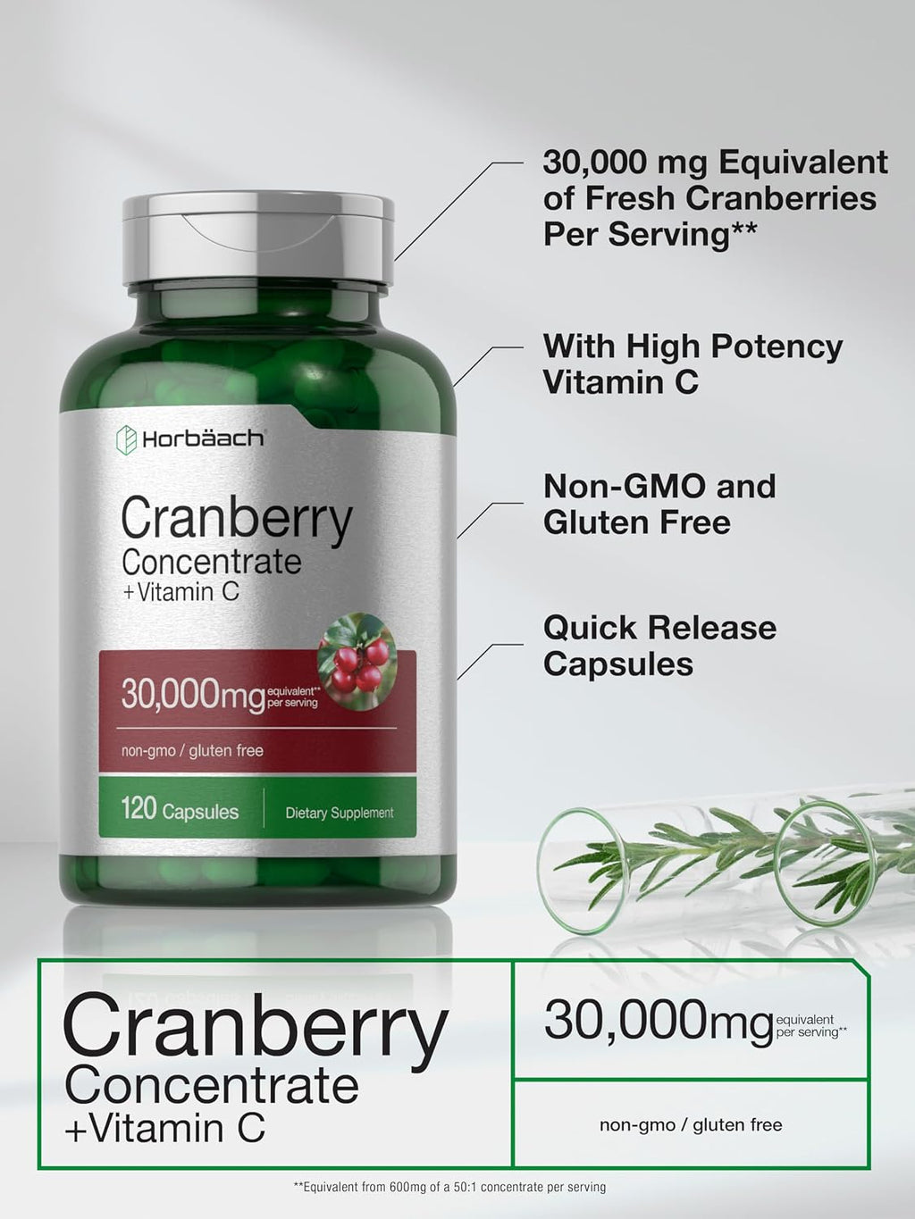 Horbach Cranberry Concentrate Extract Pills + Vitamin C | 120 Capsules - Image 4