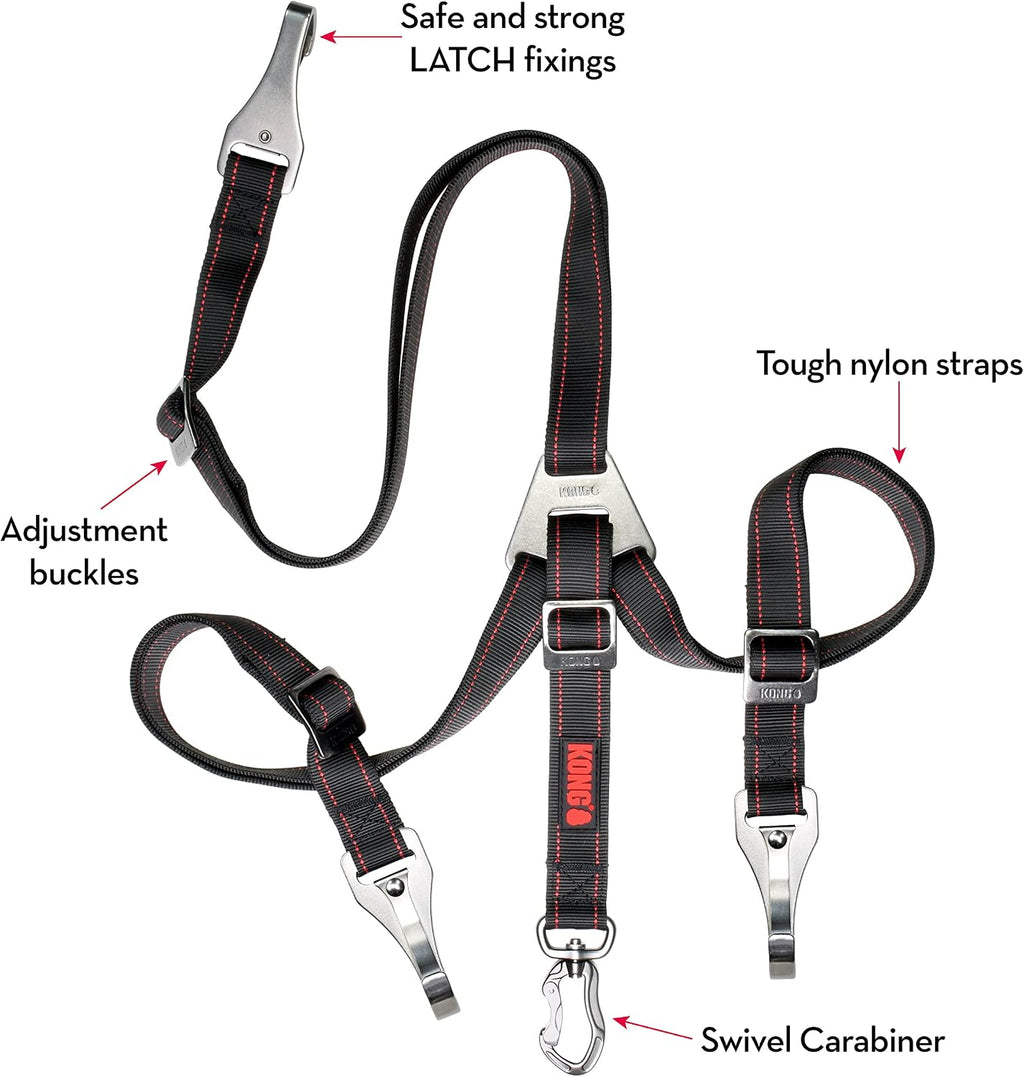 Close up of KONG dog seat belt hardware and LATCH clip