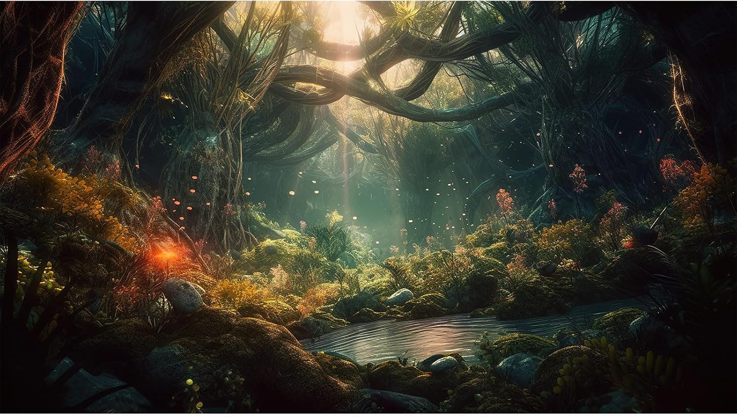 Mystical Dark Forest Aquarium Background Fantasy Glowing Neon Light Forest World Terrarium Background Mysterious Foggy Forest with Path Fish Tank Background Forest Aquarium Backdrop 36x18in - Image 10