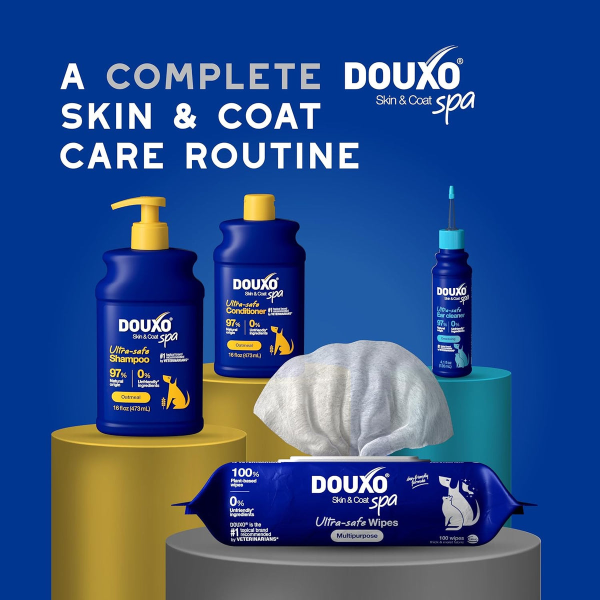 Douxo imported USA pet grooming wipes stack showing texture