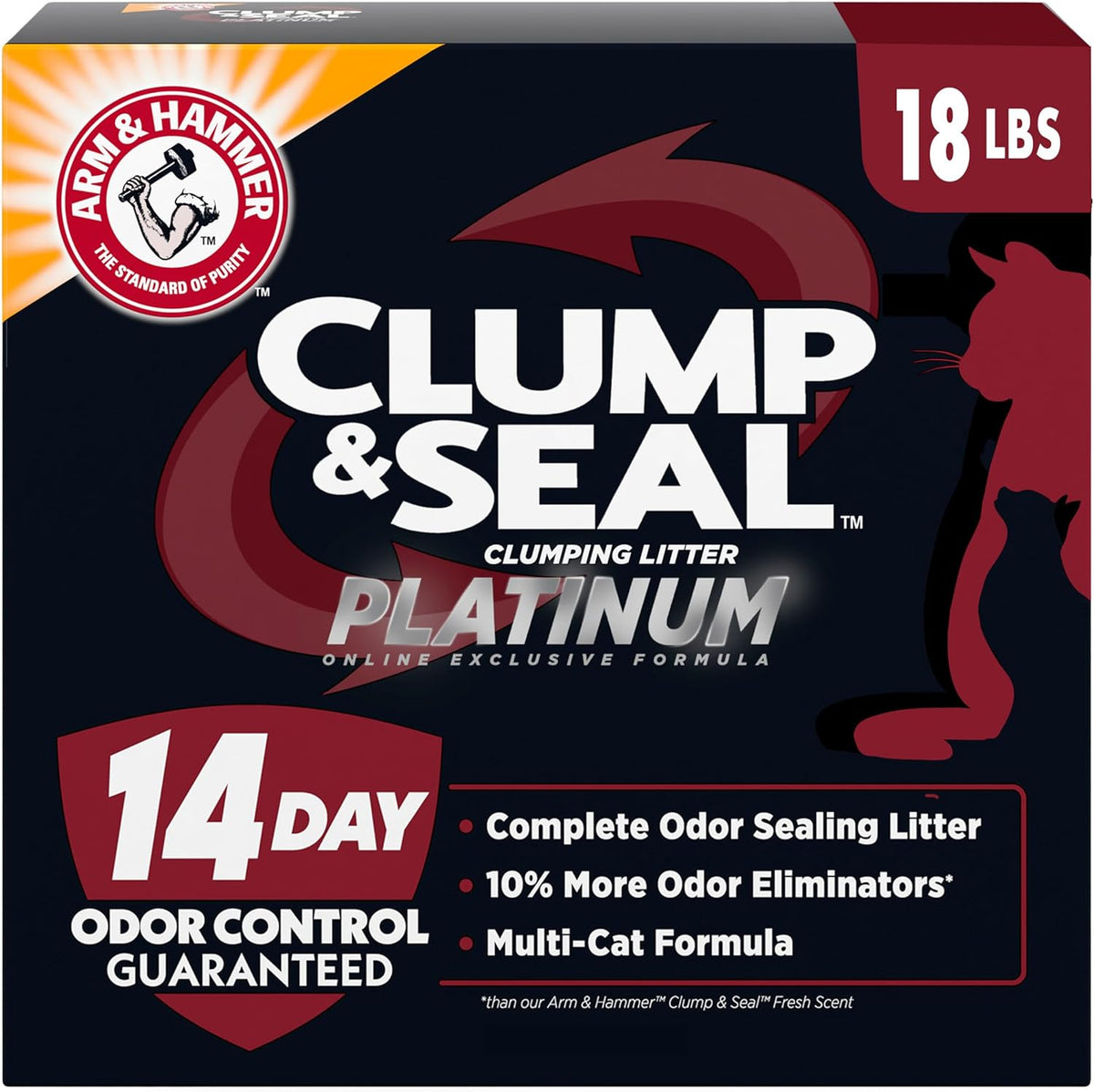ARM & HAMMER Clump & Seal SLIDE Platinum Multi-Cat Clumping Cat Litter, Easy Clean Technology with No Scrubbing, 14-Day Odor Control, 18 lbs - Image 14