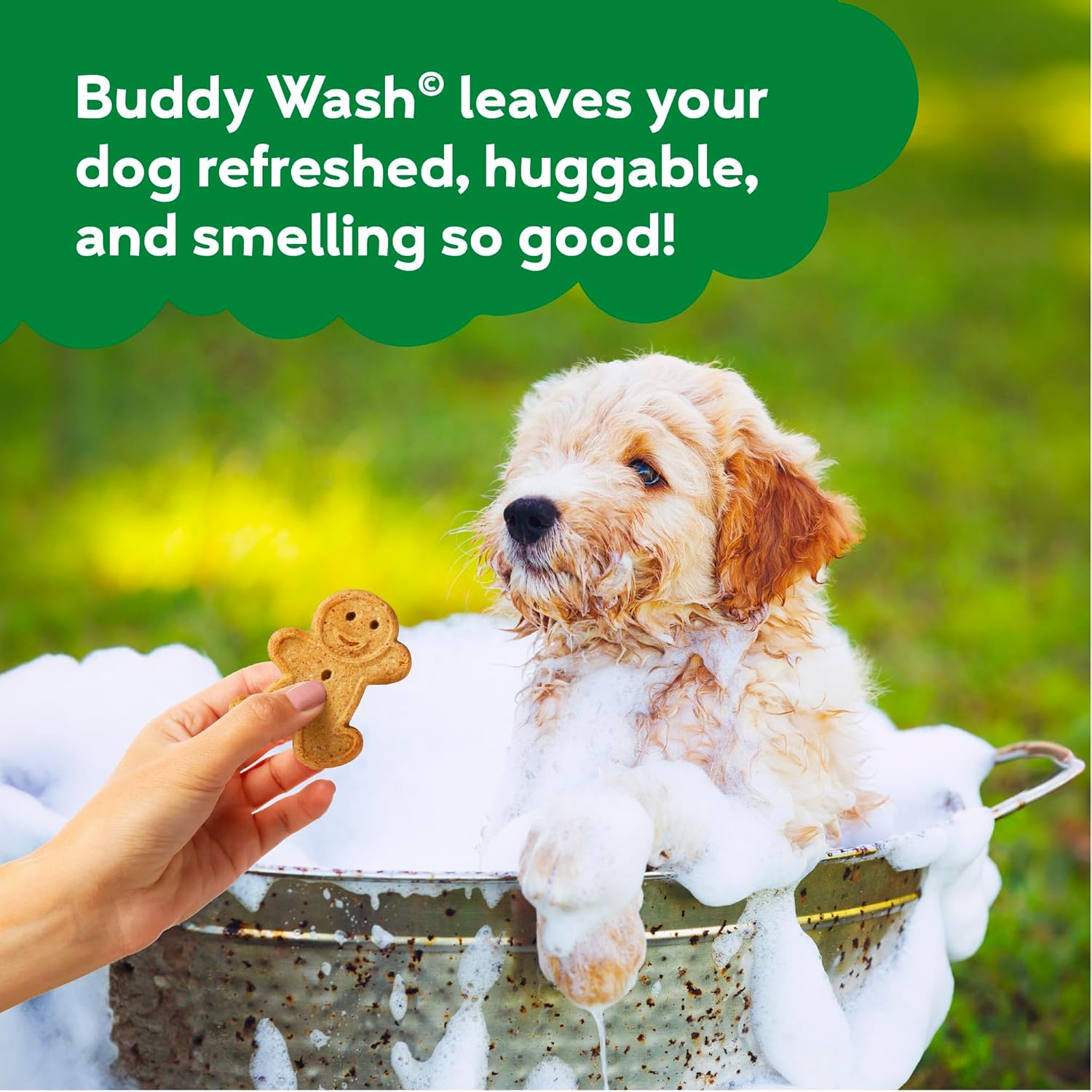 Deodorizing and moisturizing pet shampoo bottle label showing ingredients