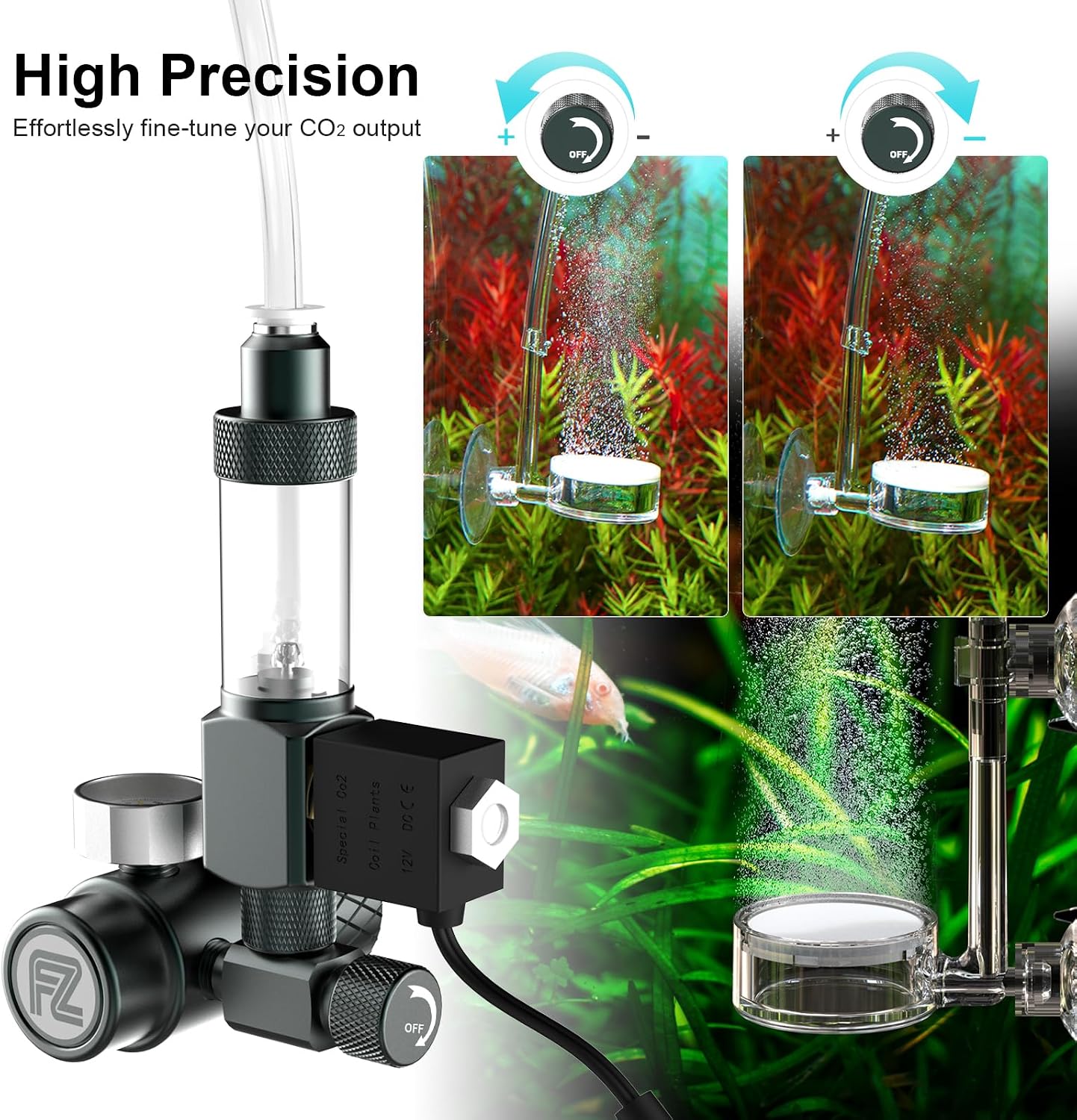 Side view of the durable aluminum alloy regulator body with precision needle valve.