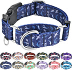 Fidohug martingale dog collar front view in deep blue shark pattern