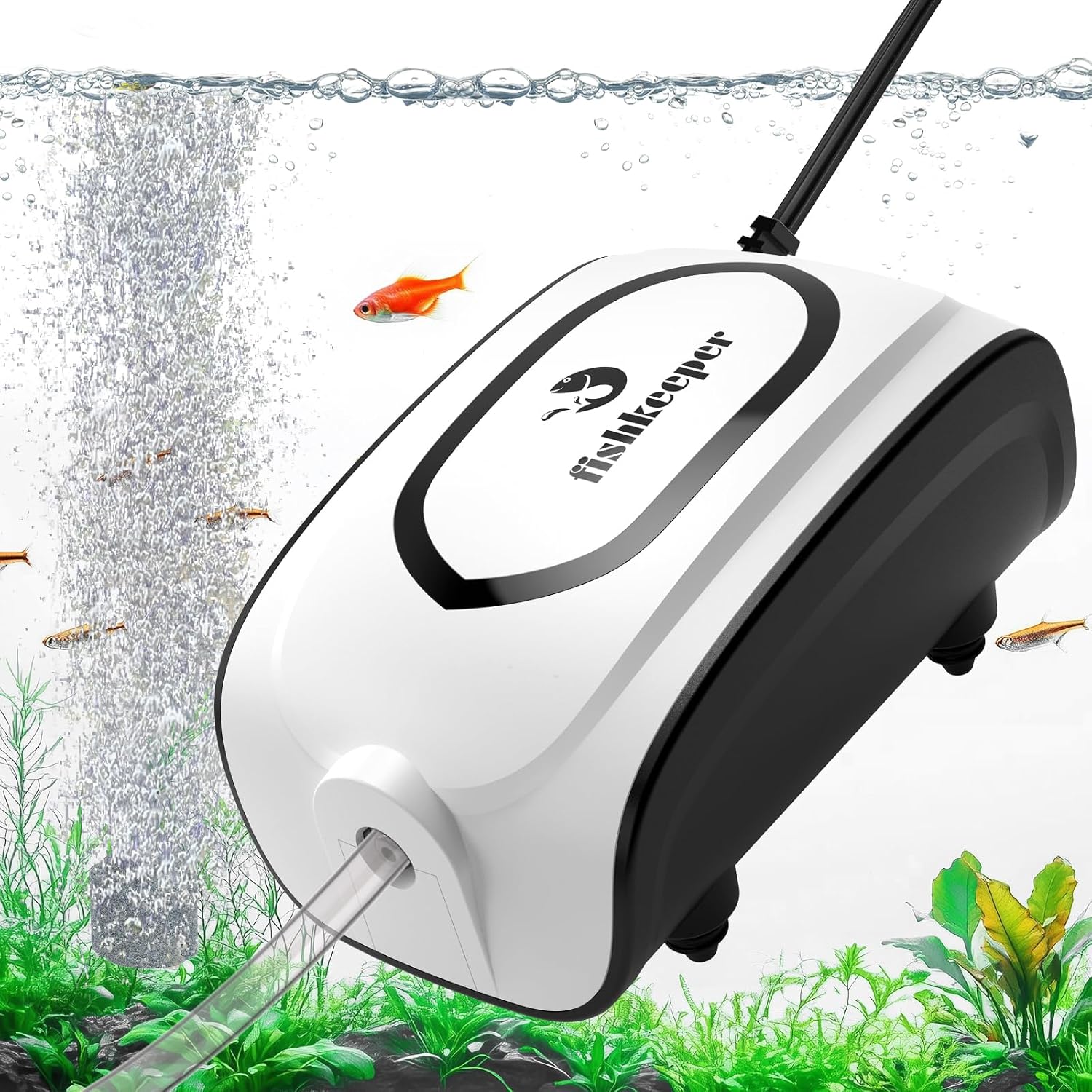 Fishkeeper 3W 5W aquarium air pump front view for fish tanks