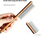 Close up of PrimePets pet grooming comb stainless steel teeth